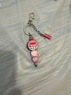 Pink 'Mama' Beaded Tassel Keychain